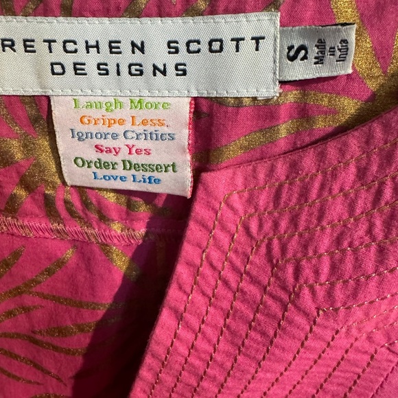 Gretchen Scott Designs Starburst Vneck Sleeveless Dress Pink Gold Size Small - Picture 4 of 12